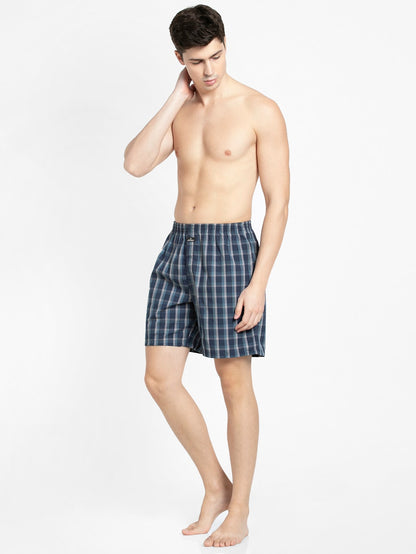 Men's Mercerized Cotton Boxer Shorts with Side Pocket - Multi Color Check(Pack of 2)  (1223)